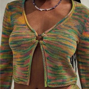 AMERICAN EAGLE OUTFITTERS | Y2K Green & Yellow Blouse with Bell Long Sleeves